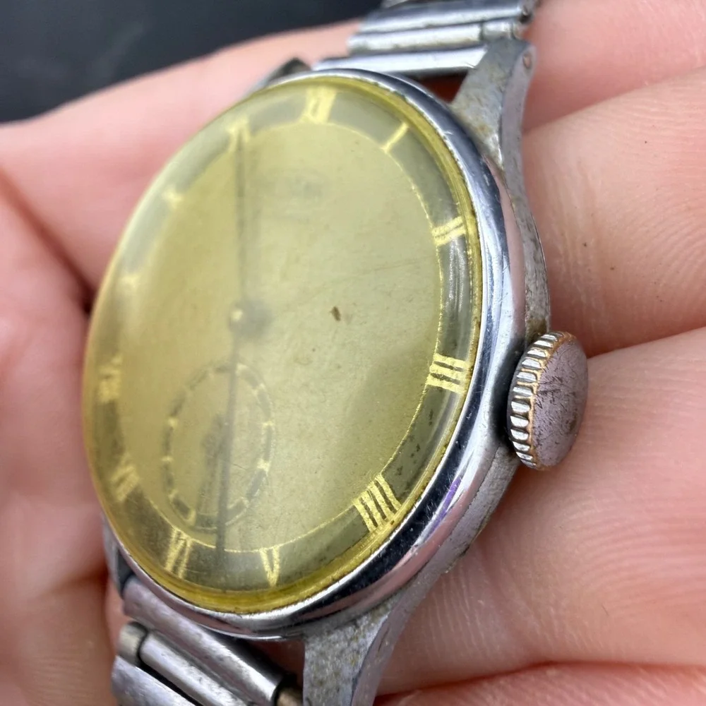 Vintage Medina Watch Military Silver Tone‎ Unique Band UNTESTED 9